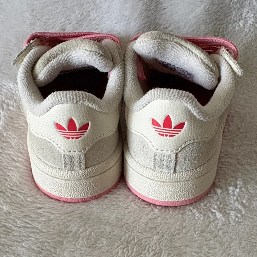 adidas Kids Cream Suede Sneakers with Pink Accents